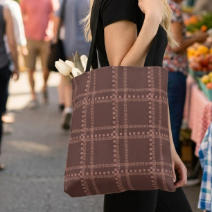Bolsa Tote Xadrez geométrico marrom e mauve clássico