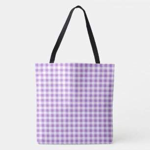 Bolsa Tote Xadrez Gingham Lilás Médio e Branco