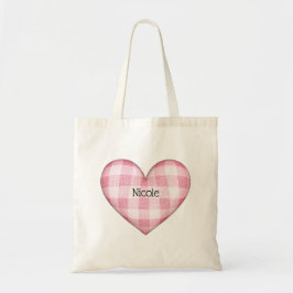 Bolsa Tote Xadrez Heart 3D com Nome