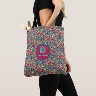 Bolsa Tote Xadrez Indígena Floral Monogramas Vintage