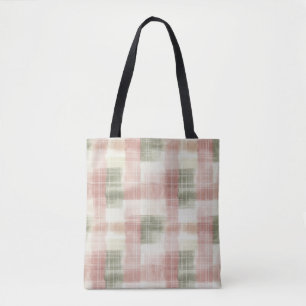 Bolsa Tote Xadrez Listras Rosa Chic Creme Menta