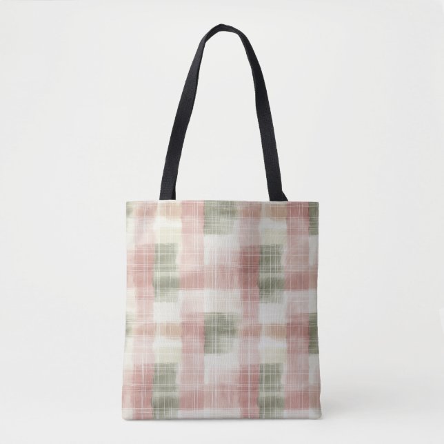 Bolsa Tote Xadrez Listras Rosa Chic Creme Menta  (Frente)