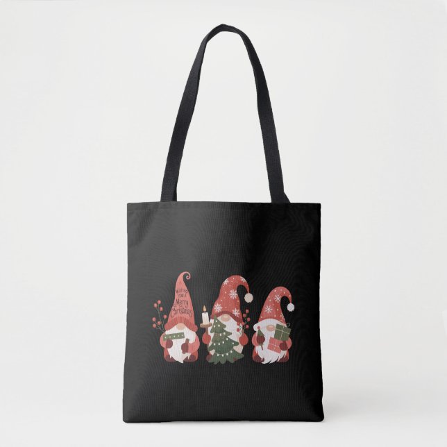 Bolsa Tote Xadrez Natal Gnomos Papais noeis Engraçado Feliz N (Frente)
