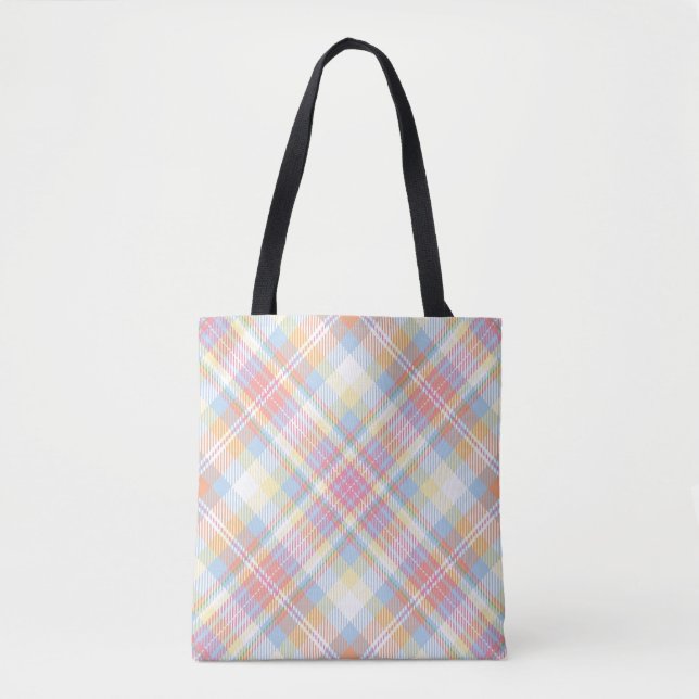 Bolsa Tote Xadrez Pastel da listra (Frente)