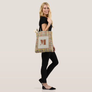 Bolsa Tote Xadrez Pintada de Cottagecore Retro Inicial