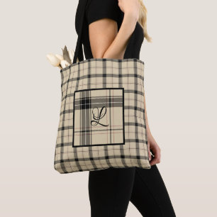 Bolsa Tote Xadrez Preta e Creme Personalizada