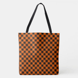Bolsa Tote Xadrez Preta e Laranja