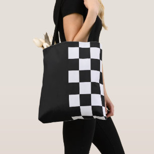 Bolsa Tote Xadrez Preto e Branco Metade Moderno Monocromático