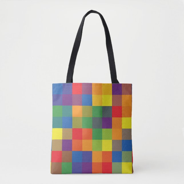 Bolsa Tote Xadrez Rainbow Buffalo Check Pride (Frente)