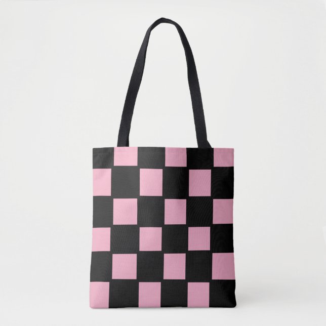 Bolsa Tote Xadrez Rosa e Preta (Frente)