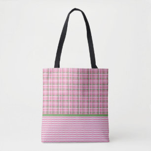 Bolsa Tote Xadrez Rosa e Verde do Tartan e Argyle Rosa e Bran