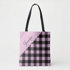 Bolsa Tote Xadrez Rosa Moderno Personalizado