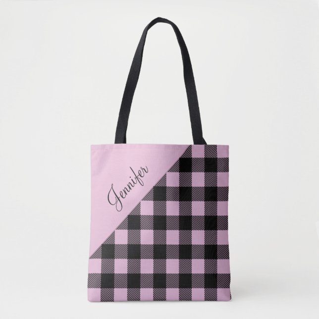 Bolsa Tote Xadrez Rosa Moderno Personalizado (Frente)