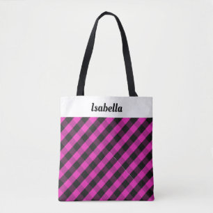Bolsa Tote Xadrez Rosa Personalizado Padrão de Xadrez Búfalo