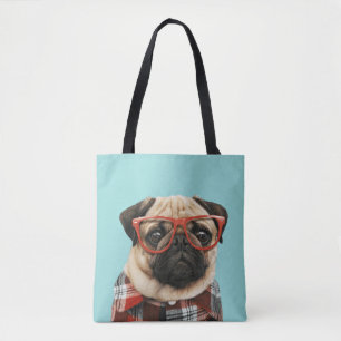 Bolsa Tote Xadrez Shirt Pug