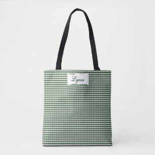 Bolsa Tote Xadrez Verde e Branco Clássico Nome Personalizad