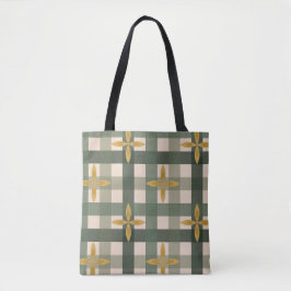 Bolsa Tote Xadrez Verde e Folhas