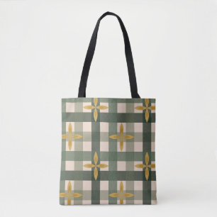 Bolsa Tote Xadrez Verde e Folhas