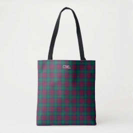 Bolsa Tote Xadrez Verde e Maroon Lindsay Tartan Monograma