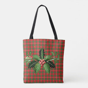 Bolsa Tote Xadrez Vermelha Natal Verde com Wreath