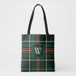Bolsa Tote Xadrez Vermelha Verde da Floresta de Natal Monogra