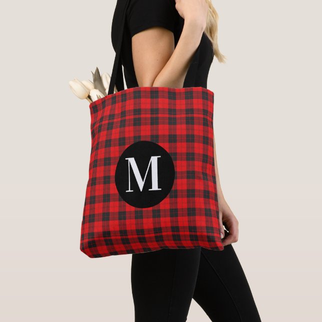 Bolsa Tote Xadrez Vermelho com Monograma (Close Up)