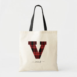 Bolsa Tote Xadrez Vermelho e Negro Monograma - Letra "V"