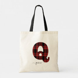 Bolsa Tote Xadrez Vermelho e preto Monograma - Letra "Q" Tote