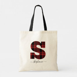 Bolsa Tote Xadrez Vermelho e preto Monograma - Letra "S" Tote