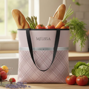 Bolsa Tote Xadrez Vintage Rosa Feminino Shabby Chic