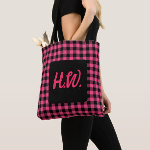 Bolsa Tote Xadrezes bonito, Rosa E Búfalos Pretos