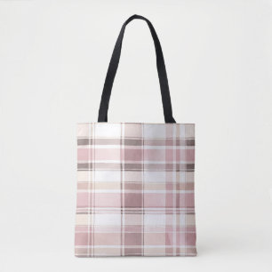 Bolsa Tote Xadrezes de Creme Branco Cor-de-rosa-chic