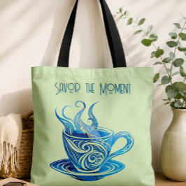 Bolsa Tote Xícara de Café Azul Artístico com Padrões Giratóri
