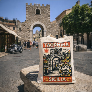 Bolsa Tote Xilogravura Amarelo Vermelho Taormina Sicília Port