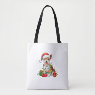 Bolsa Tote Xmas Lighting Santa Hat Dandie Dinmont Terrier Dog