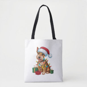 Bolsa Tote Xmas Lighting Santa Hat Irish Terrier Dog Christma