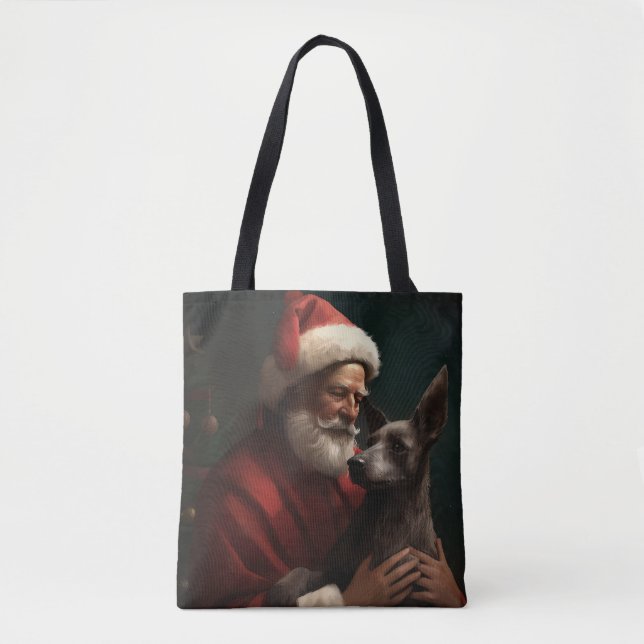 Bolsa Tote Xoloitzcuintli com Papai Noel Natal Festivo (Frente)