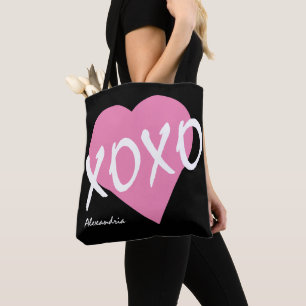 Bolsa Tote XOXO, abraços pretos, cor de rosa, abraços