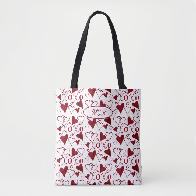Bolsa Tote XXOO Dia dos Namorados Ilustrado à Mão (Frente)