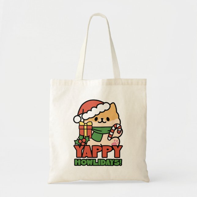 Bolsa Tote Yappy Howlidays - Bela Cartoon de Cão de Natal (Frente)