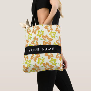 Bolsa Tote Yellow Hibiscus, Orange Hibiscus, Seu Nome