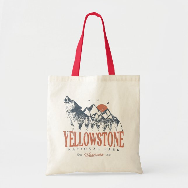 Bolsa Tote Yellowstone National Park Wolf Mounates Vintage (Frente)