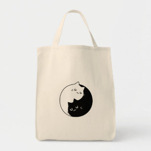 Bolsa Tote yin branco e preto bonito e yin e yang cat love de