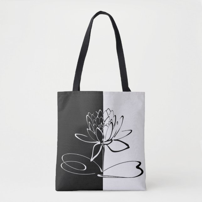Bolsa Tote Yin Yang Black White Lotus Blossom (Frente)