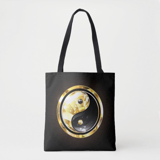 Bolsa Tote Yin Yang dourado em preto (Frente)