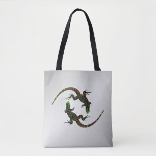 Bolsa Tote Yin Yang Lizards Silver