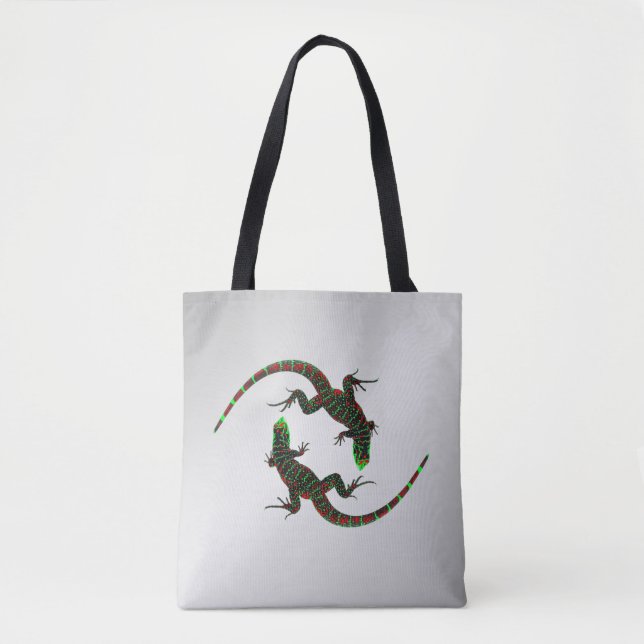 Bolsa Tote Yin Yang Lizards Silver (Frente)