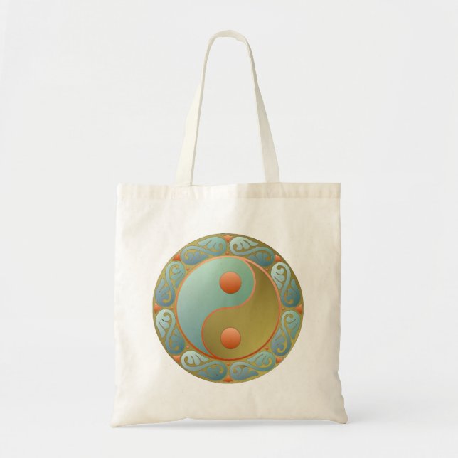 Bolsa Tote Yin Yang Medallion Dourada Turquoise (Frente)