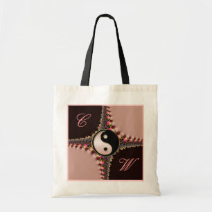 Bolsa Tote Yin Yang Monogramas cor-de-rosa+preta traço