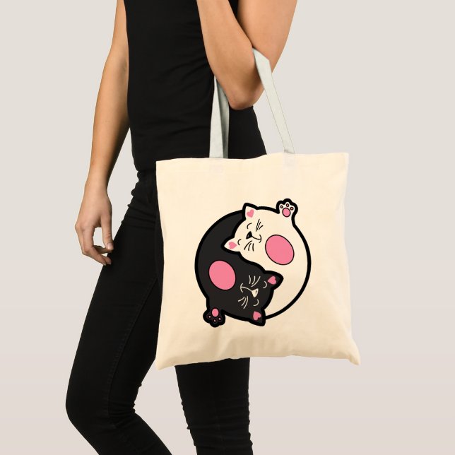 Bolsa Tote Yin Yang Sleeping Cats In Black And White  (Frente (produto))